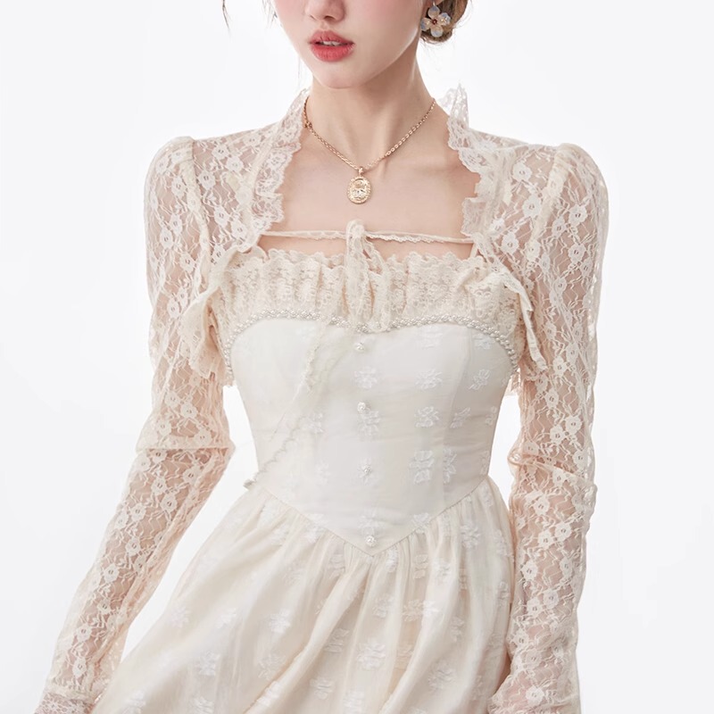 Lace Outerwear Small Cape Blouse for Women, Summer Sexy Pure Desire Style Sun Protection Cardigan, Fairy-Like Lace Trim Shawl Top