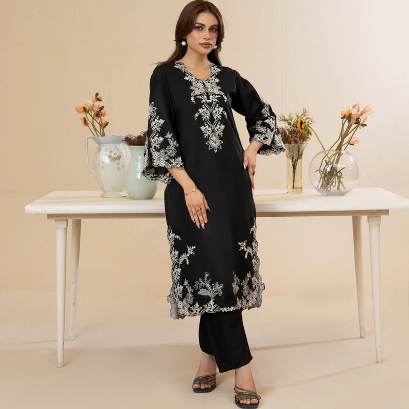 India and Pakistan Imported Embroidered Pure Cotton Tops + Pants Two-Piece Women's Suit