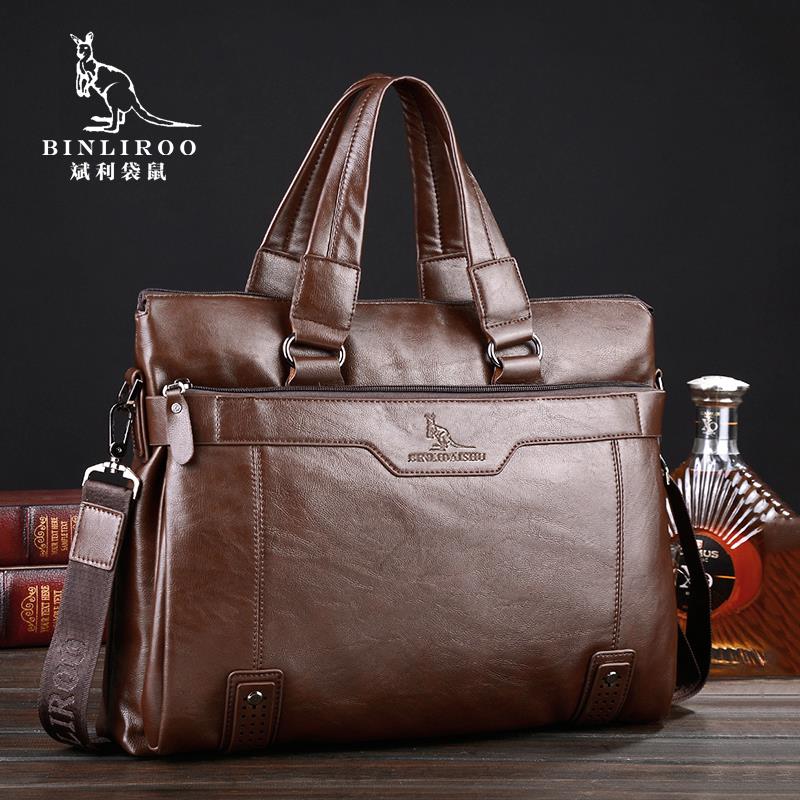 Bin Lee Kangaroo Briefcase Boy Bag Bull Leather Handbag Business Single Shoulder Bag Hand Carrying Horizontal and Inclined Shoulder Bag
