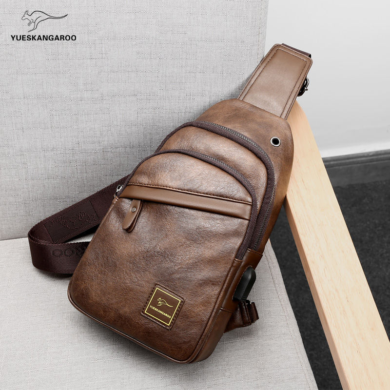 Leussen Kangaroo Chest Bag Bag Bag Men's Slanted Satchel Leather Satchel Men Skew Cross Single Shoulder Bag Casual 100 Hitch Small Shoulder Bag