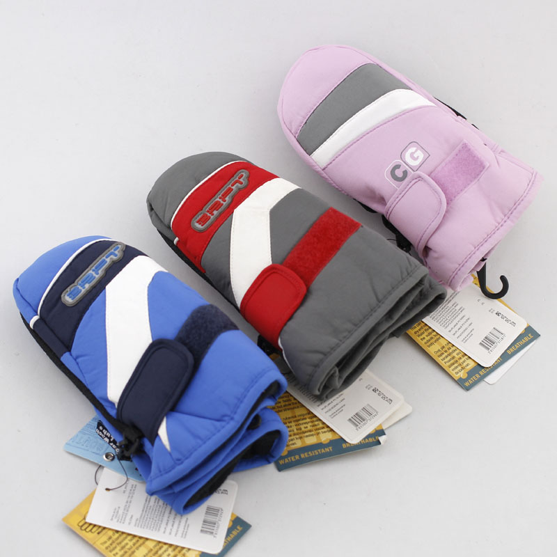 Exported to Europe original standard Qi multicolor 2-7 year old children's hairpin cotton warm closed finger ski gloves waterproof and breathable