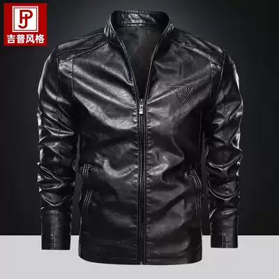 Autumn new stand collar slim slim motorcycle leather jacket men's large size fat man washed leather jacket youth trend leather jacket