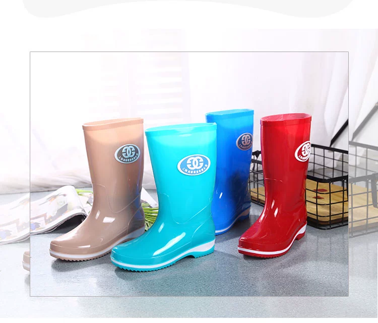 Bốn mùa thời trang ống cao dành cho nữ trưởng thành đi mưa nữ gân bò cộng với cotton nhung ấm mưa đi giày thoải mái nữ nước cao su giày cao gót