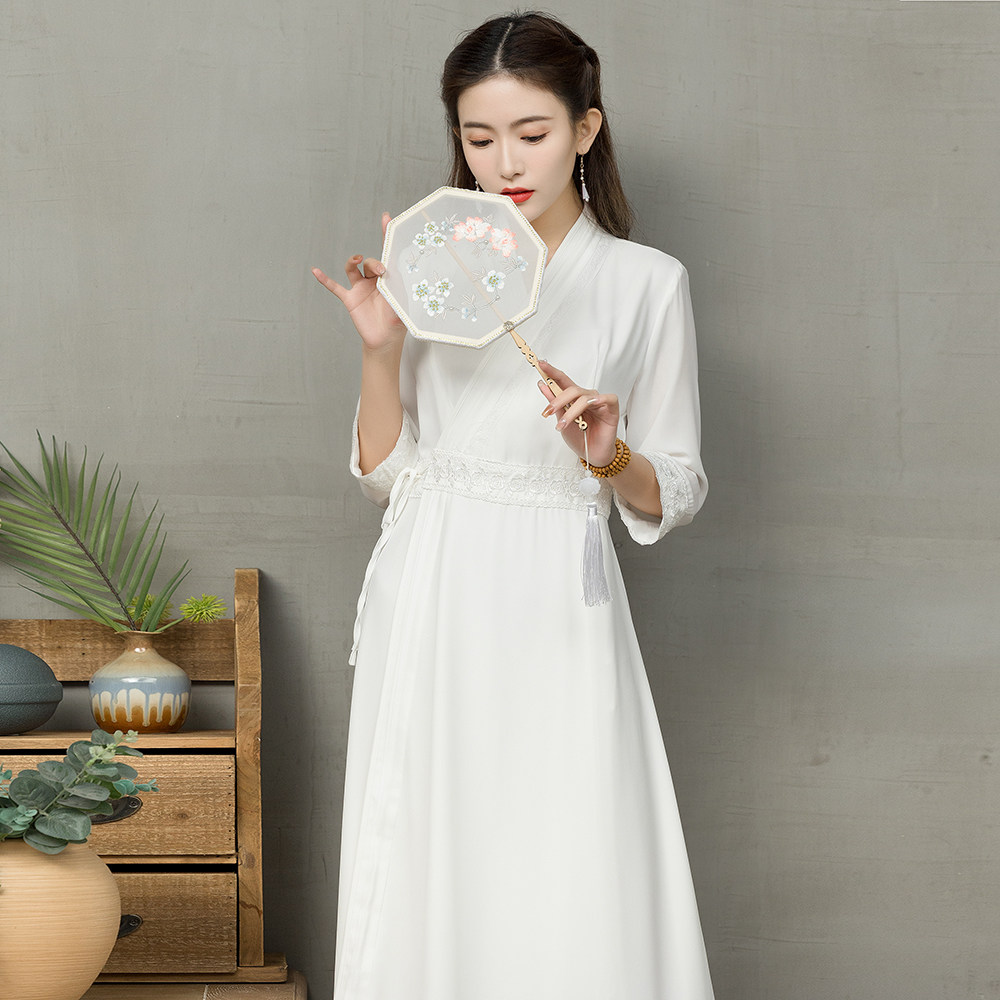 Tea clothes women's summer fairy Chinese style Zen clothes literary ancient style simple and elegant daily wear long-sleeved Zen clothes dress suits