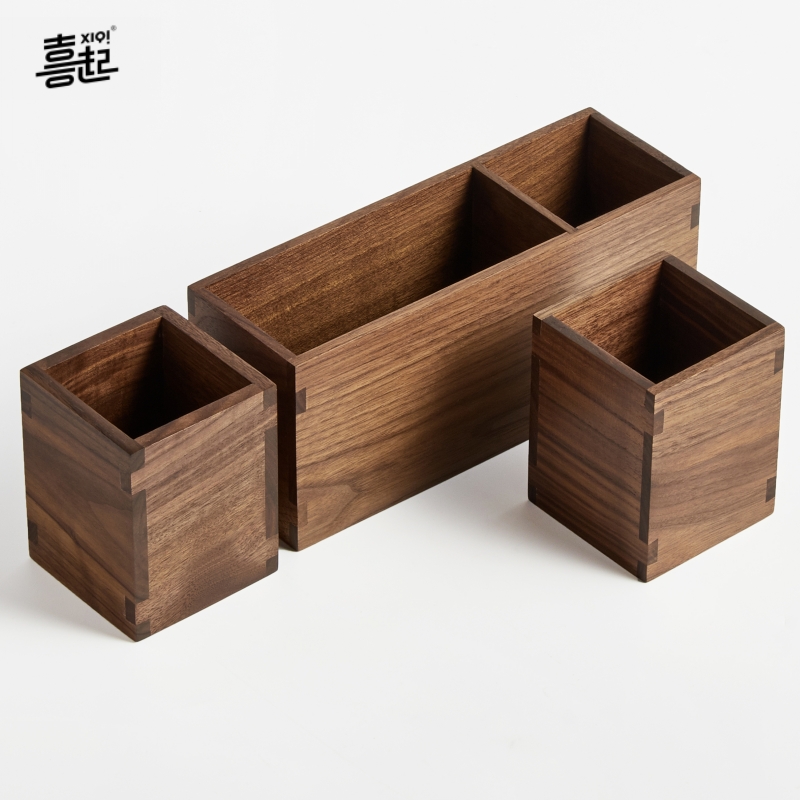 Hi black walnut pen holder office desktop stationery finishing storage box simple wooden pen box glove box