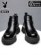 Playboy Martin Boots 2024 New Winter Plus Fleece Leather High Top Trendy Thick Sole Working Chelsea Boots Men