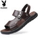 Playboy Sandals 2024 Summer New Style Cowhide Soft Soled Beach Shoes Anti-Slip Outerwear Middle-aged Dad Sandals