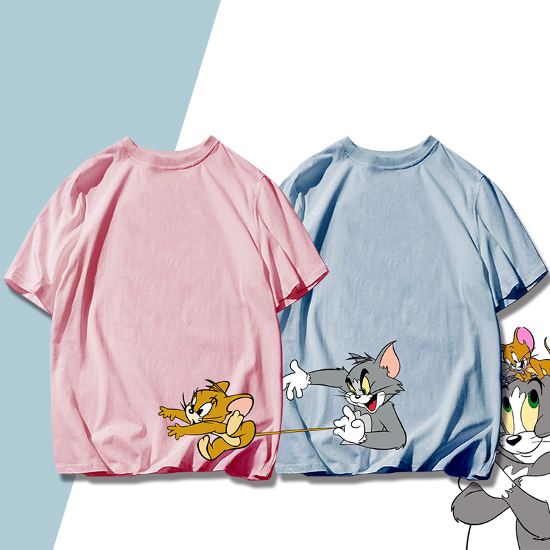 Tom and Jerry Oversized Couple Outfit Trendy Pure Cotton Short-Sleeved Large Size Loose Fashion T-Shirt Tom and Jerry Oversized Couple Outfit Trendy Pure Cotton Short-Sleeved Large Size Loose Fashion T-Shirt
