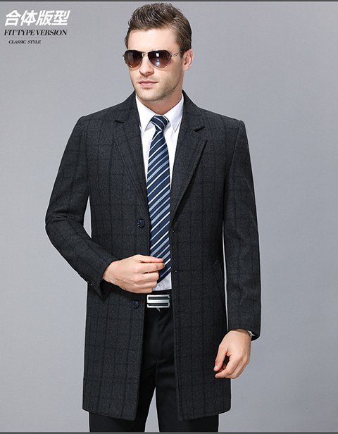 Áo khoác kẻ sọc nam cashmere của Pierre Cardin Áo khoác dài cho doanh nhân trung niên mặc dày cho mùa đông áo khoác nỉ nam