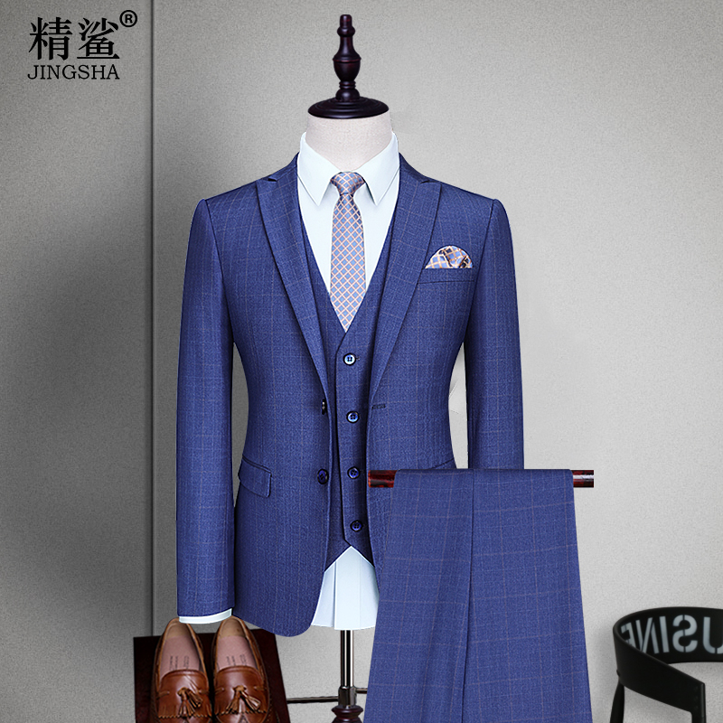 Suit phù hợp với nam giới kinh doanh chính thức chiếc váy mùa hè váy phù dâu chú rể váy cưới kẻ sọc thường phù hợp với ba mảnh bộ