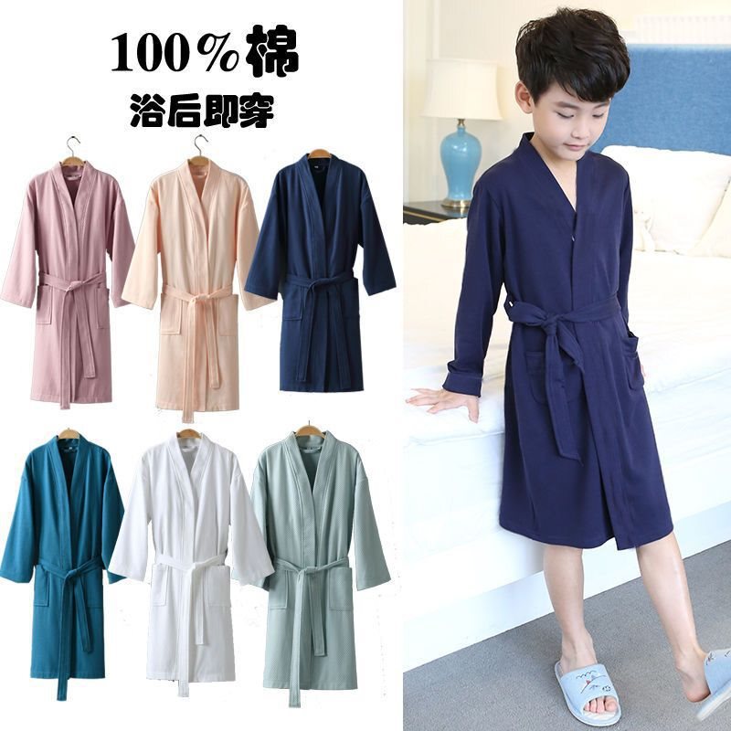 Pure Cotton Children's Bathrobe, Spring and Summer Thin Style, Quick-Drying Swimming Absorbent Robe for Girls, Children's Sleep Robe, Air-Conditioned Sauna Suit
