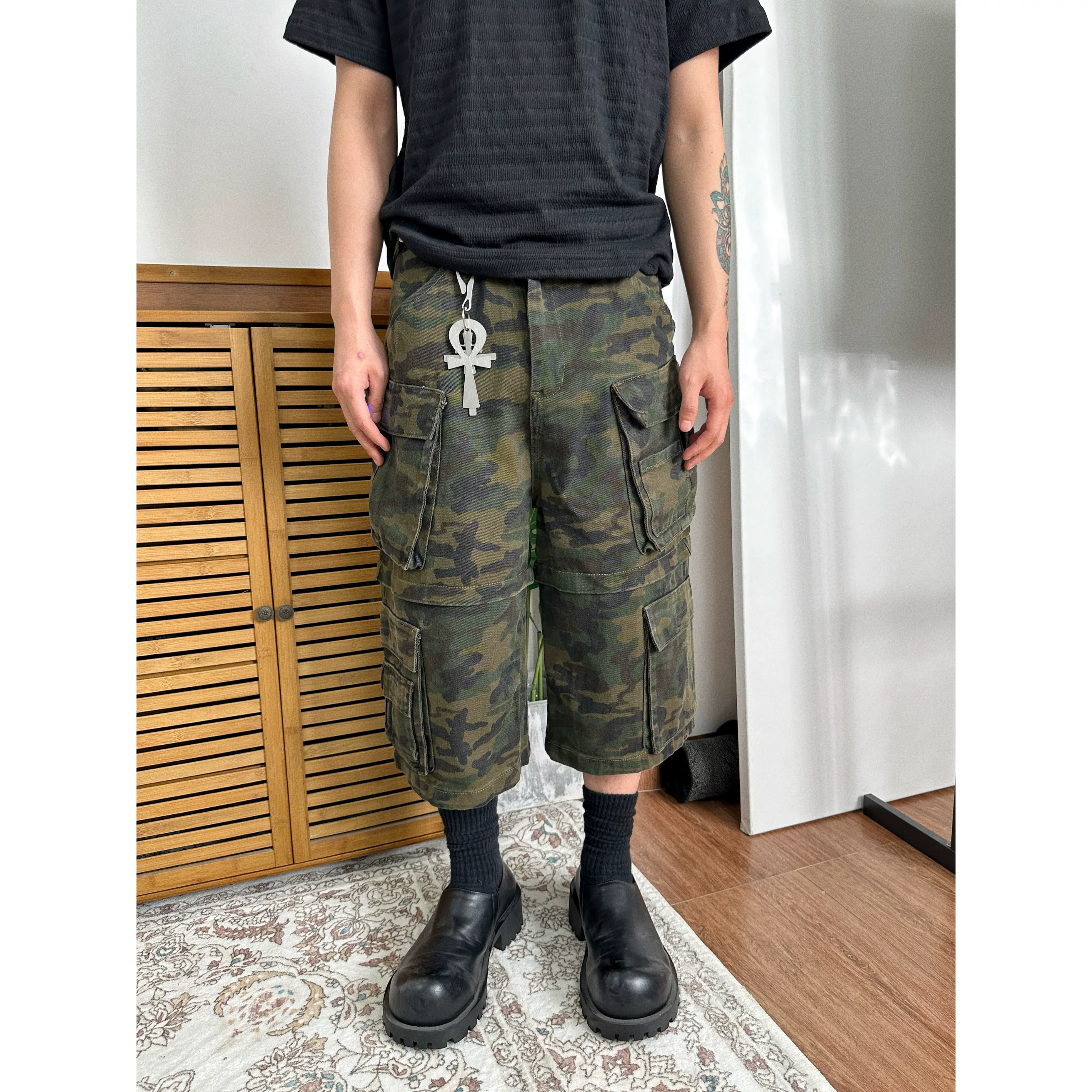 Camouflage retro summer trousers for men and women, American style, loose fit