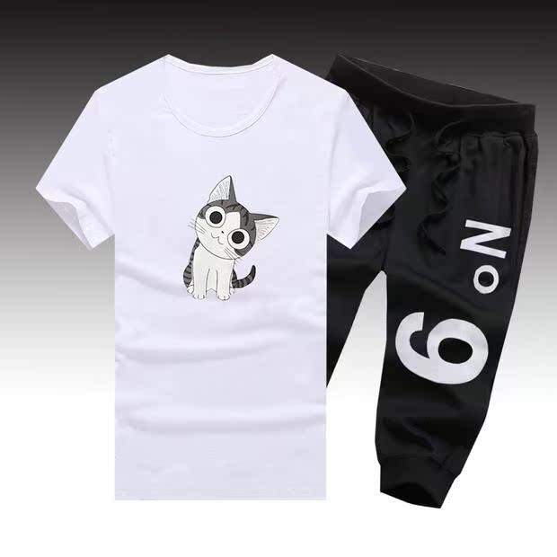 9,9 bộ đồ thể thao mùa hè Quần short nam Hàn Quốc Quần 5 điểm 7 điểm Quần xu hướng sinh viên áo thun ngắn tay quần thun nam