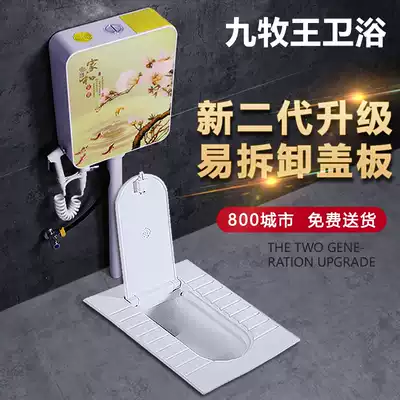 JEOMRW squat toilet with cover plate hidden flushing water tank set Household powder room ceramic clamshell squat toilet squat pit