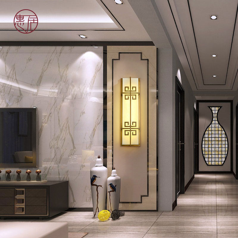 New Chinese Cloud Stone Wall Lamp Living Room Background Wall Lamp China Wind Modern High-end Villa Bedroom Bedside Full Copper Wall Lamp