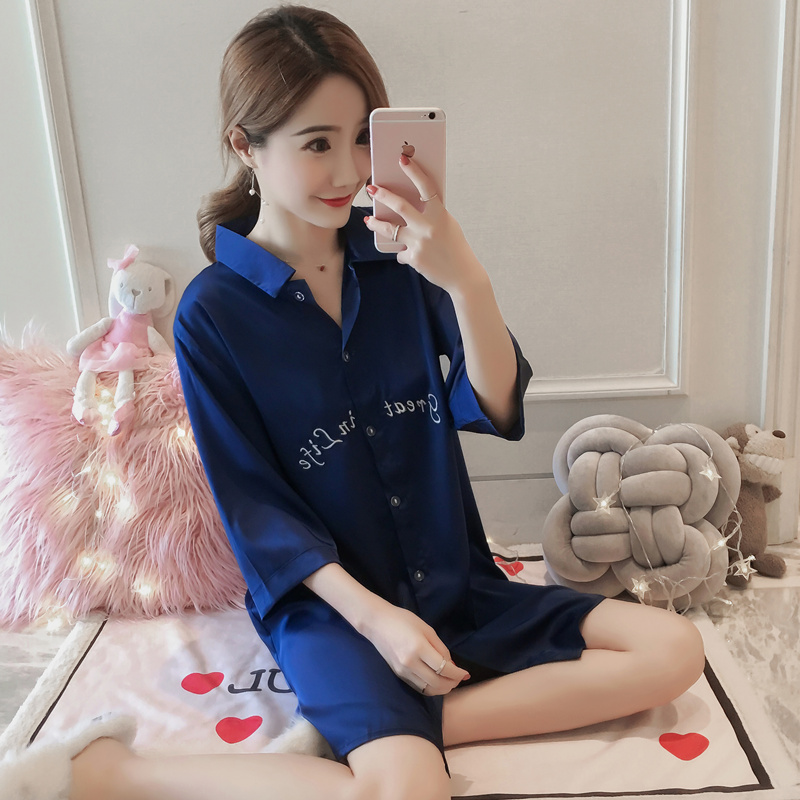 Pajamas women's summer silk ice silk nightdress can be worn outside home clothes Korean version mid-length version sexy petticoat princess style