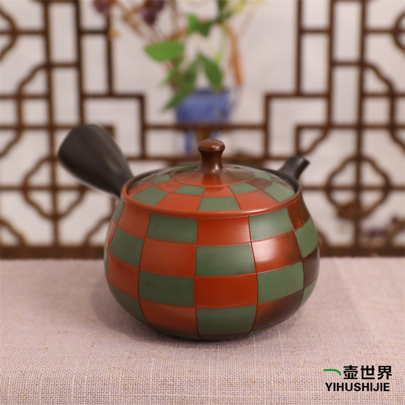 日本常滑烧急须 石龙 #26市松210ml 纯手工日式紫砂侧把陶茶壶