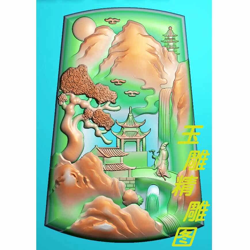 Landscape People's 5889 computer engraving machine sculptured picture landscape figure Sculpture Photo embossed with Grey Plot Jade Sculpture