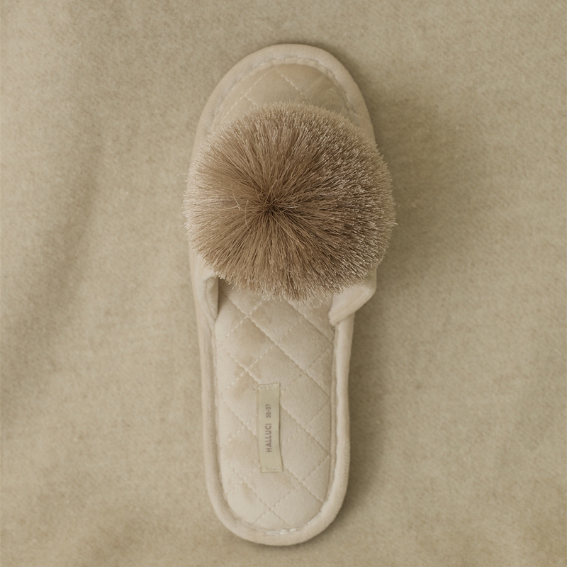 Yibo Halluci Noble Velvet Fur Ball High-End Slippers Can Be Worn Outside as Home Shoes, Waterproof and Non-Slip with Thick Soles