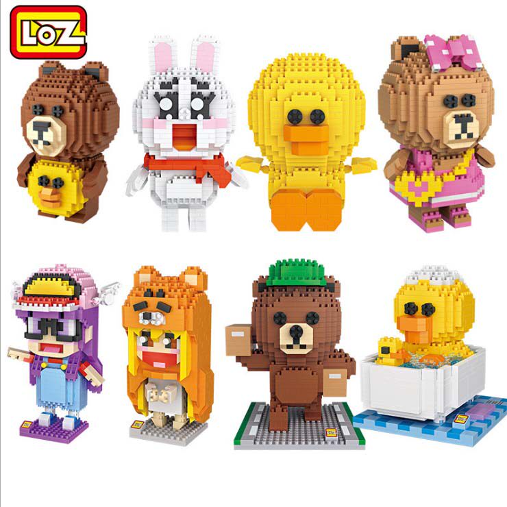 LOZ micro-drilling puzzle plastic building block toy cute bear pink leopard big mouth duck express bear 9739