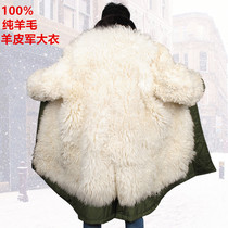 Sheepskin army coat mens fur one-piece real wool warm 87-style thickened mountaineering anti-cold library cotton clothing autumn and winter