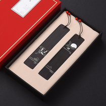 Red wooden bookmarks inlaid with silver creative ebony wood retro Chinese tassel handmade literary bookmarks lettering business gifts customized logo