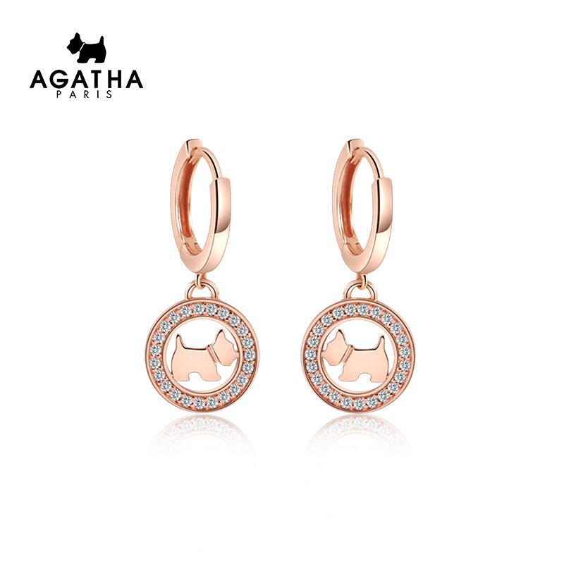 AGATHA 925 silver round shiny stone pendant puppy cute minimalist temperament ear pin