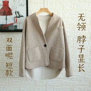 Mùa thu và mùa đông của phụ nữ len len cashmere áo len khâu tay áo len ngắn lỏng lẻo cổ áo mỏng hai mặt ngọn