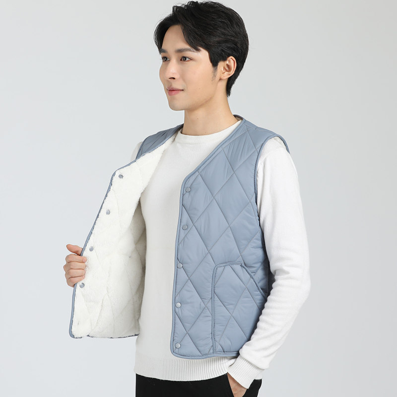 Waistcoat men's winter new thickened warm lamb cashmere canon shoulder liner vest close-fitting men's waistcoat cotton padded jacket-Taobao