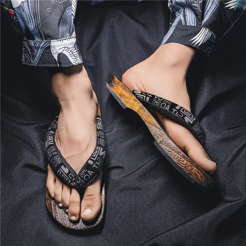 2026 New Japanese-Style Flip-Flops for Men, Outdoor Wooden Clogs, Traditional Chinese Style Slippers, Wooden Trendy Summer Non-Slip Thong Sandals