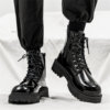 Glossy Martin Boots for Men 2026 New Winter High-Top Black Height-Increasing British Style Work Leather Shoes Men's Motorcycle Boots