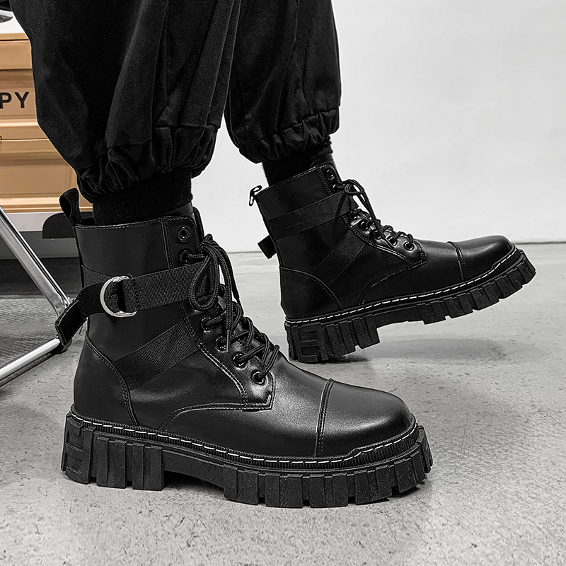 Summer Martin boots Male waterproof Inn Wind high cylinder Locomotive Tooling Boots Black Middle Drum Leather Boots Winter Glint Shoes