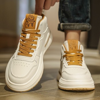 Men's Shoes 2026 New Winter Versatile Genuine Leather Casual White Sneakers Thick-Soled Height-Increasing Men's White Shoes Sports Trendy Shoes