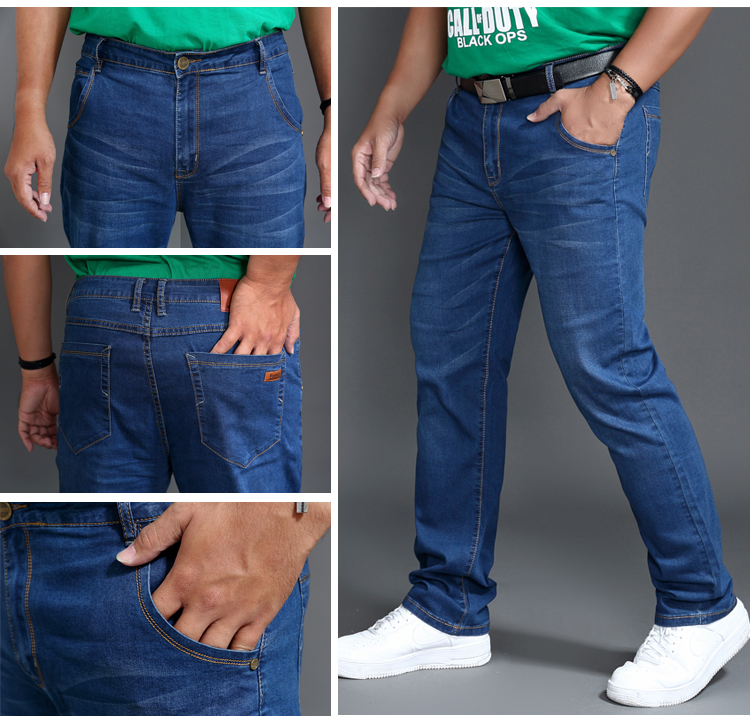 Quần jean dày mùa đông nam quá khổ chất béo cao quần chất béo quần cao eo lỏng lẻo cộng với chất béo kích thước lớn mặc 42 style bụi bặm nam