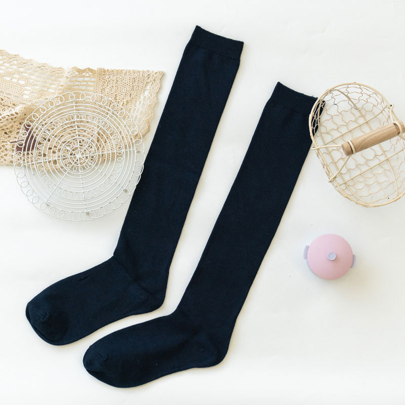 Japanese Style Student Slimming Look Dark Blue Long Socks Women's Autumn and Winter Over-The-Knee Socks Preppy Style Navy Blue Mid-Calf Socks