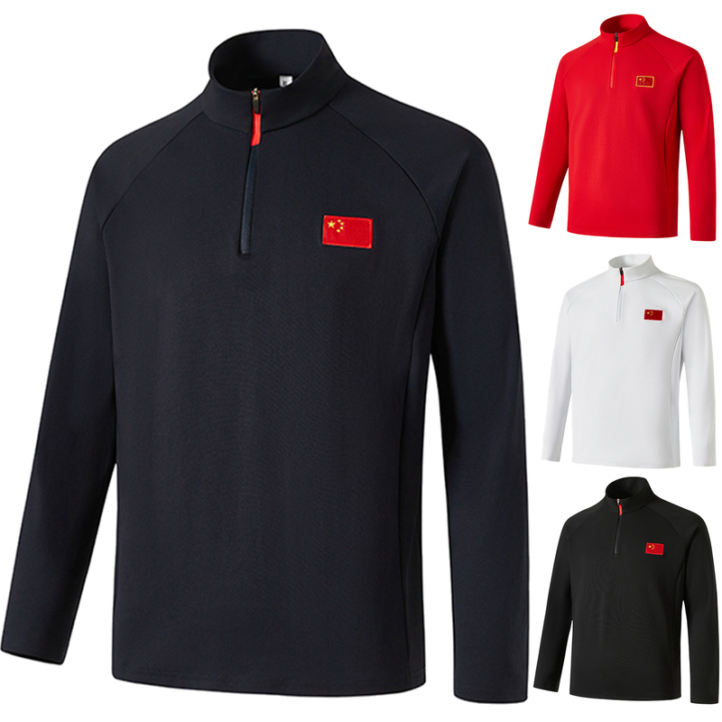 National Team Half-Zip Sweatshirt for Men and Women, Coach Spring and Autumn Long-Sleeve Track and Field T-Shirt, Sponsored Pullover Sports Top