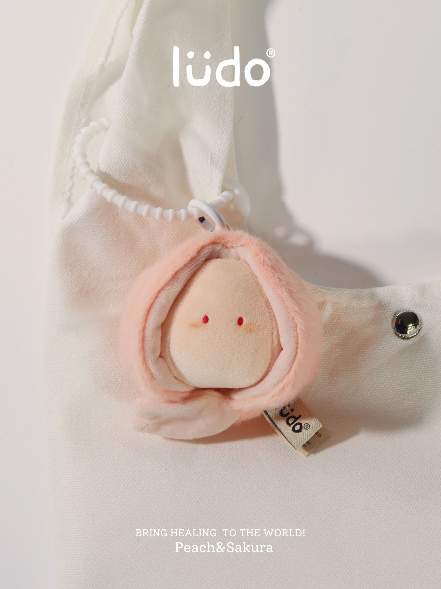 LUDO Peach & Sakura Bald Fruits Plush Keychain detail image