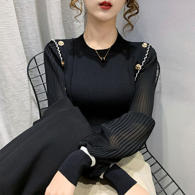 2021 new autumn and winter sailor suit chiffon bottoming shirt women's spring and autumn fashion western style long-sleeved inner shirt top