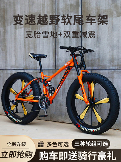 Mountain Bike, Adult Off-Road Vehicle, Beach Snow Bike, 4.0 Large Tires, Men's and Women's Student Variable-Speed Bike