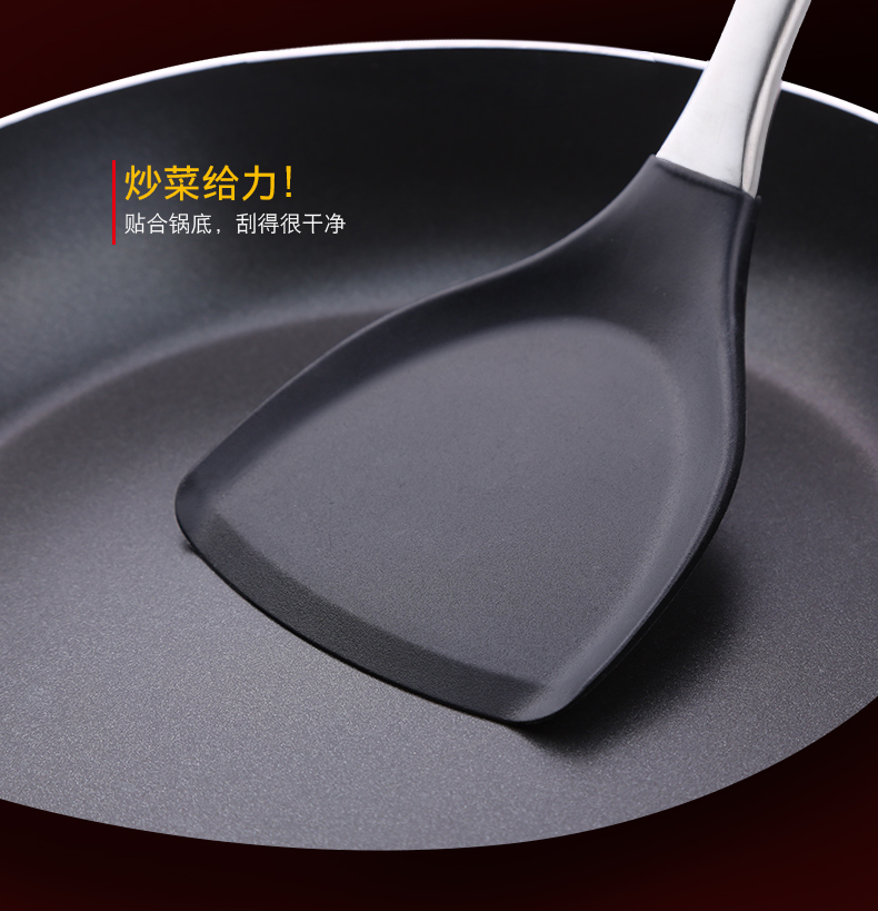 Nhiệt độ cao chống dính chảo silicone thìa nấu ăn xẻng chăm sóc chảo xẻng dài tay cầm bằng thép không gỉ 304 kệ đựng gia vị thông minh