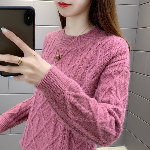 2024 Twist Half Turtle Neck Sweater Women's Western Style Bottoming Loose Fashionable Knitted Sweater Jacket Long Sleeve