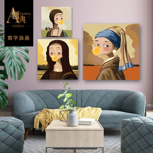 DIY Цифровая картина маслом Простая и современная мультфильм знаменитая картина Q Версия ручной гостиной спальня декоративная картина