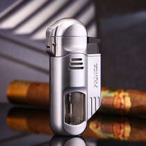 Japan PRINCE PRINCE Cigar Lighter Windproof Electronic Pulse Inflatable Lighter Four Flame Straight-stroke Brushed