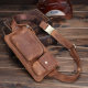 Crazy Horse Leather Bag Men's Crossbody Genuine Leather Chest Bag First Layer Cowhide Mobile Phone Bag Retro Casual Mountaineering Hiking Outdoor Waist Bag