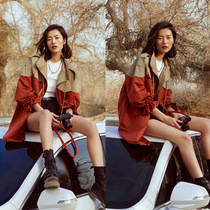 2022 Chunqiu star Liu Wen Tongans version of the Han version Collared Tooling Big Code Easy for Long Wind Clothes Jacket Woman