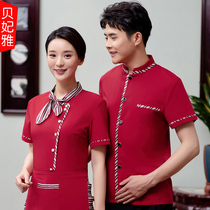 Hotel waiter overalls summer short-sleeved womens clothing restaurant catering hot pot restaurant waiter summer dress thin