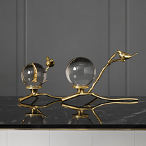 Nordic minimalist Little Bird Water crystal Ball Living room brass Small swing piece Home Ornament Office Tabletop Decorative Handiwork