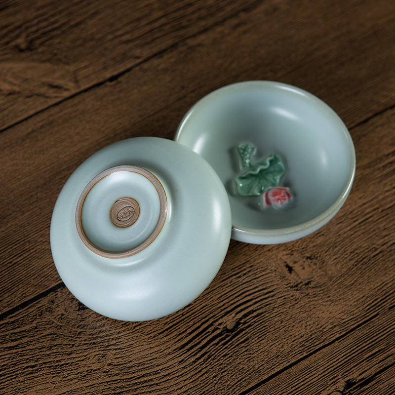 Your up ceramic kung fu tea cups round pearl lotus cup checking porcelain sample tea cup ice crack glaze can keep open beautiful home