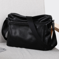 Mens New Genuine Leather Skew Satchel Boys Large Capacity Single Shoulder Bag Casual Business Computer Advanced Bull Leather Bag