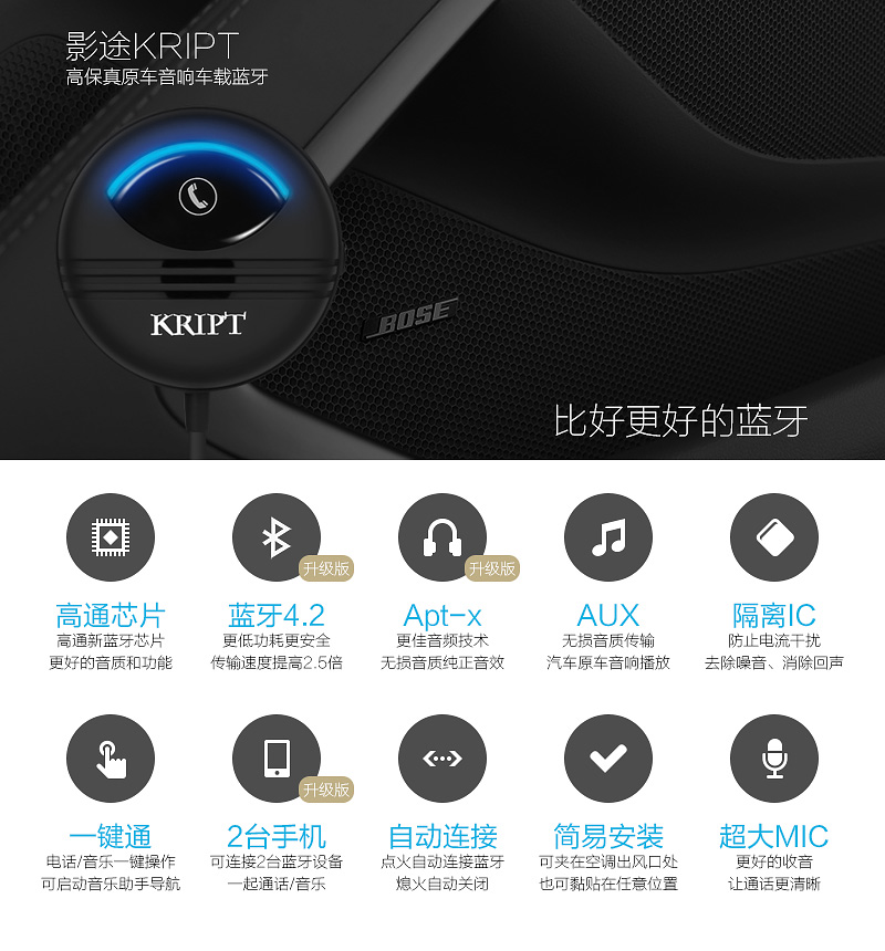Xe ô tô Bluetooth điện thoại rảnh tay điện thoại di động mp3 bài hát máy nghe nhạc xe hơi với âm nhạc không mất tiếp nhận thích ứng - Trình phát TV thông minh cục phát wifi di dong